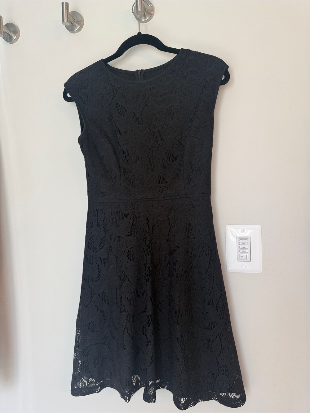 Sleeveless Black Lace Midi Dress with Fit-and-Flare Skirt